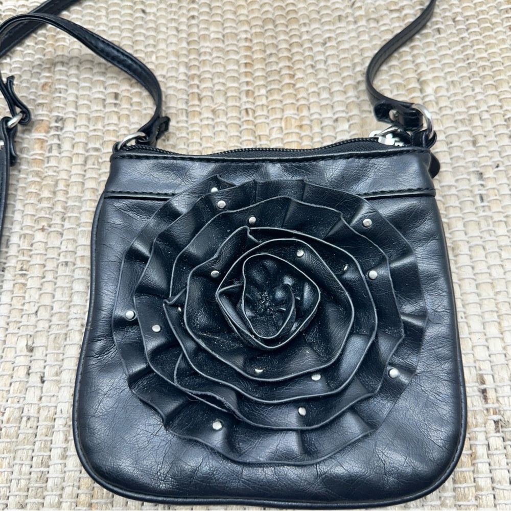 STEVE MADDEN Black Floral Embellished Women's Crossbody Bag 6”x6”